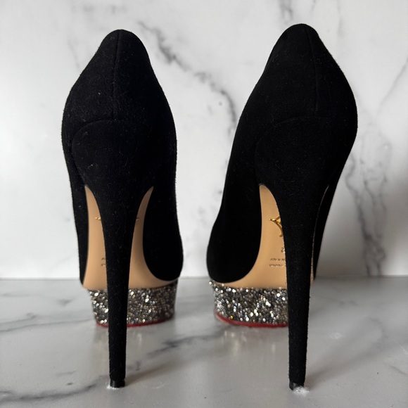 Charlotte Olympia Dolly Black Suede Swarovski Platform Heels Size EU 42 / US 12 - Picture 4 of 10